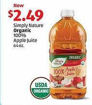 Aldi Simply nature organic 100% apple juice offer