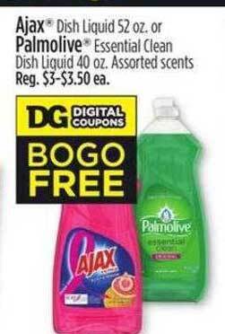 Dollar General Ajax dish liquid or palmolive essential clean dish liquid offer