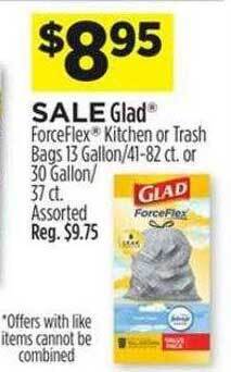 Dollar General Glad forceflex kitchen or trash bags offer