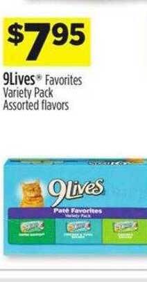 Dollar General 9lives favorites variety pack assorted flavors offer
