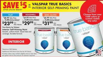 Valu Home Centers Valspar true basics interior self-priming paint offer