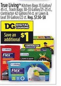 Dollar General True living kitchen bags trash bags offer