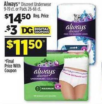 Dollar General Always discreet underwear offer