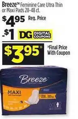 Dollar General Breeze femininie care ultra thin or maxi pads offer