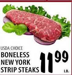 Karns Usda choice boneless new york strip steaks offer