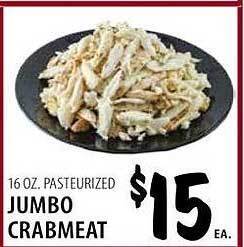 Karns Pasteurized jumbo crabmeat offer