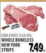 Karns Whole boneless new york strips offer