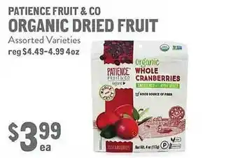New Seasons Market Patience fruit & co organic dried fruit offer