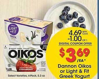 Ralphs Dannon oikos or light & fit greek yogurt offer