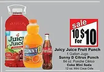 Rancho Markets Juicy juice fruit punch sunny d citrus punch coke mini soda offer