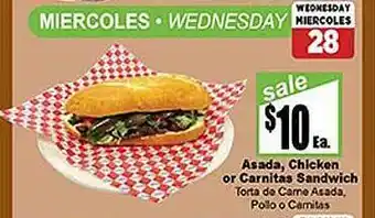 Rancho Markets Asada chicken or carnitas sandwich offer
