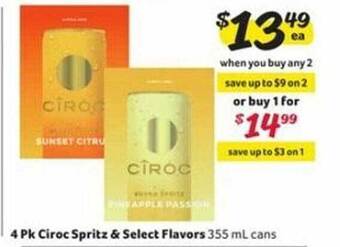 Winn Dixie 4 pk ciroc spritz & select flavors offer