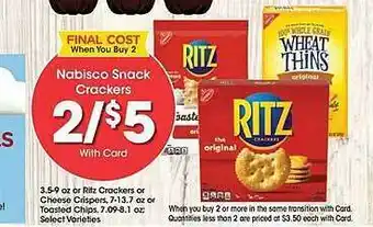 Gerbes Nabisco snack crackers or ritz crackers or cheese crispers or toasted chips offer