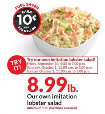 Hy-Vee Our own imitation lobster salad offer