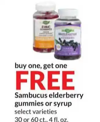 Hy-Vee Sambucus elderberry gummies or syrup offer