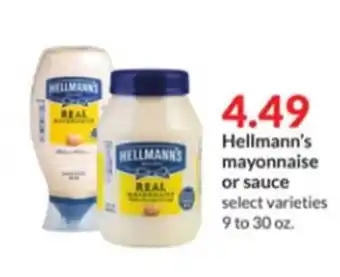 Hy-Vee Hellmann's mayonnaise or sauce select varieties offer