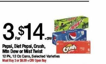 Jons International Pepsi diet pepsi crush mtn dew or mist twist offer
