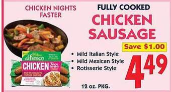 Market Basket Fully cooked chicken sausage offer