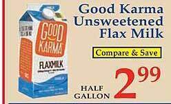 Market Basket Good karma unsweetened flax milk offer