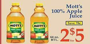 Market Basket Mott's 100% apple juice offer