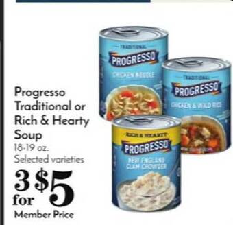 Pavilions Progresso traditional or rich & hearty soup offer