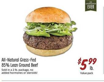 Sprouts Farmers Market All-natural grass-fed 85% lean ground beef offer