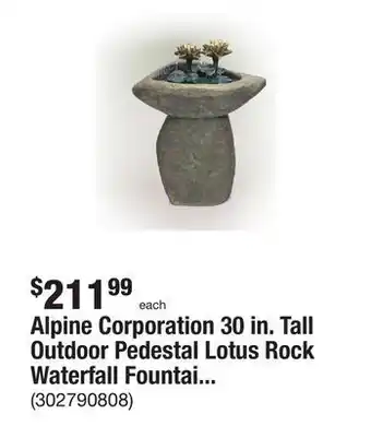 The Home Depot Alpine corporation 30 in. tall outdoor pedestal lotus rock waterfall fountain with led lights offer