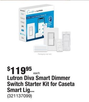 The Home Depot Lutron diva smart dimmer switch starter kit for caseta smart lighting, with smart hub and pico remote offer