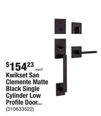 The Home Depot Kwikset san clemente matte black single cylinder low profile door handleset with halifax handle featuring smartkey security offer