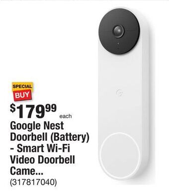 The Home Depot Google nest doorbell (battery) - smart wi-fi video doorbell camera - snow offer