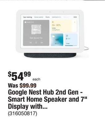 The Home Depot Google nest hub 2nd gen - smart home speaker and 7" display with google assistant - charcoal offer