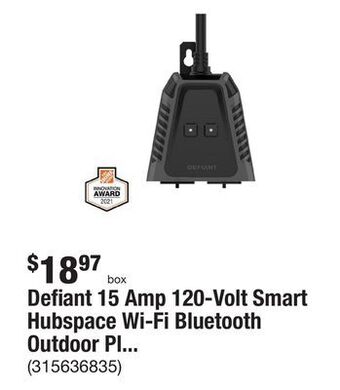 The Home Depot Defiant 15 amp 120-volt smart hubspace wi-fi bluetooth outdoor plug with 2 outlets offer