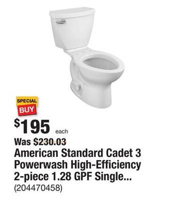 The Home Depot American standard cadet 3 powerwash high-efficiency 2-piece 1.28 gpf single flush elongated toilet in white, seat not include offer
