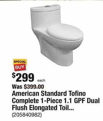 The Home Depot American standard tofino complete 1-piece 1.1 gpf dual flush elongated toil... offer