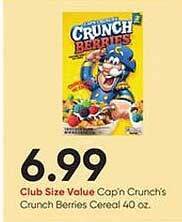 Stater Bros Cap'n crunch's crunch berries cereal offer