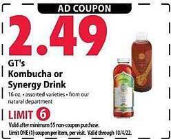 Festival Foods Gt's kombucha or synergy drink offer