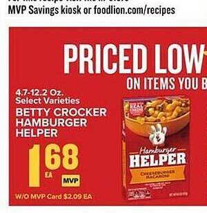 Food Lion Betty crocker hamburger helper offer