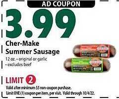 Festival Foods Cher-make summer sausage offer