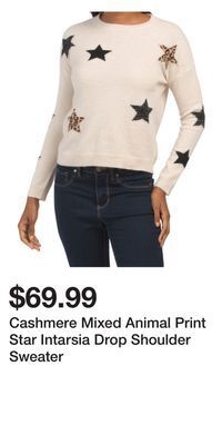 TJ Maxx Cashmere mixed animal print star intarsia drop shoulder sweater offer