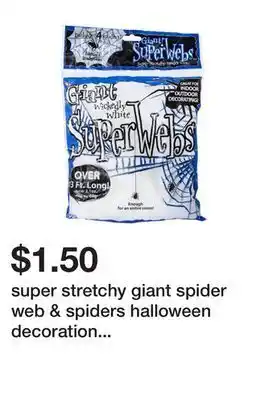 Super stretchy giant spider web & spiders halloween decoration 2.1oz - white