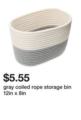 Five Below Gray coiled rope storage bin 12in x 8in offer