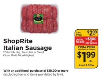 ShopRite Italian sausage offer