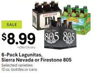 Raley's 6-Pack Lagunitas, Sierra Nevada or Firestone 805 12 oz. bottles or cans offer
