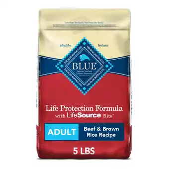Walmart Blue buffalo life protection formula beef and brown rice dry dog food for adult dogs, whole grain, 5 lb. bag offer