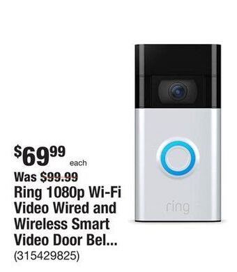 The Home Depot Ring 1080p wi-fi video wired and wireless smart video door bell camera, works with alexa, satin nickel offer