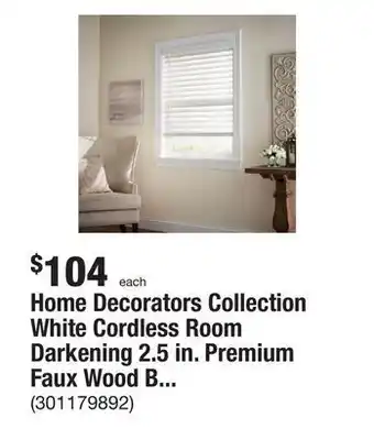 The Home Depot Home decorators collection white cordless room darkening 2.5 in. premium faux wood blind for window - 59 in. w x 48 in. l offer