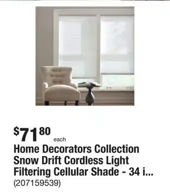 The Home Depot Home decorators collection snow drift cordless light filtering cellular shade - 34 in. w x 64 in. l offer