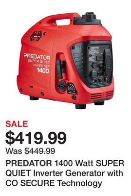 Harbor Freight Tools 1400 watt super quiet inverter generator with co secure technology offer