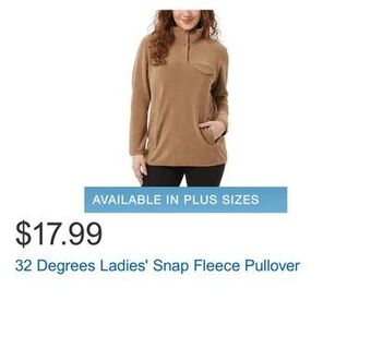Costco 32 degrees ladies' snap fleece pullover offer