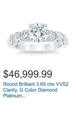 Costco Round brilliant 3.69 ctw vvs2 clarity, g color diamond platinum wedding ring offer